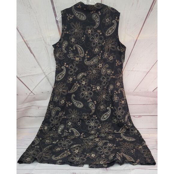 Studio I Size 16 Black Paisley Sleeveless Button-Up Dress - Picture 2 of 6